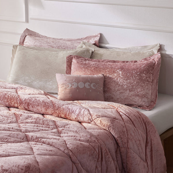 JLA Home Intelligent Design - Velvet Crushed Duvet Cover Set with Quilted Diamond Texture, Button Closure and Decorative Pillow Blush ID12-1971