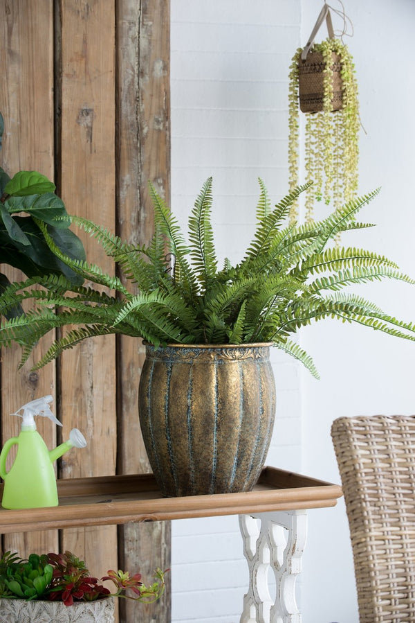 English Elm Set of 2 Distressed Iron Planters with Golden Patina for Indoor Outdoor Decor W2078P498286