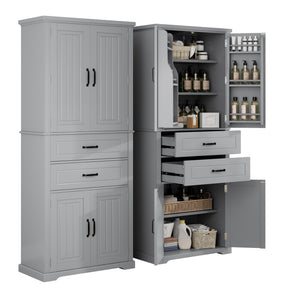 English Elm [video] Floor to Ceiling Matte Storage Cabinet with Drawers Shelves and Adjustable Interior Gray N759P407762E