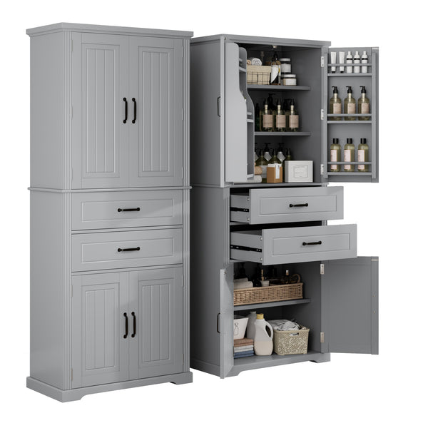English Elm [video] Floor to Ceiling Matte Storage Cabinet with Drawers Shelves and Adjustable Interior Gray N759P407762E