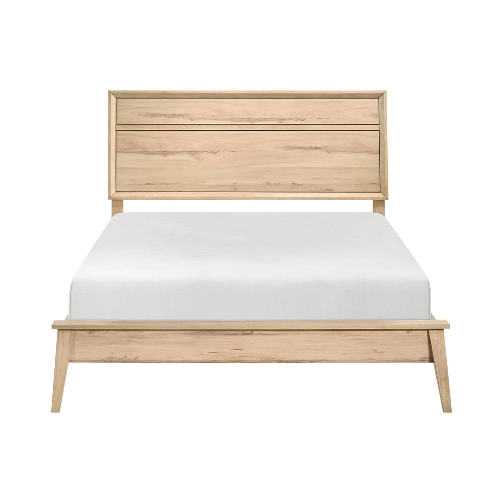 English Elm Classic Marrin Queen Bed Natural Oak Finish Mid-Century Modern Wooden Frame, Timeless Minimalist Design B011S01481