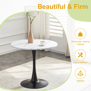 English Elm Round Faux Marble Tulip Pedestal Dining Table Mid Century Modern for Small Bistro Spaces Black White W2920P400972
