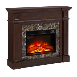 English Elm Electric Fireplace With Remote Control - Realistic 3D Flame & Stacked Stone Mantel, Cherry Finish W1758S00032