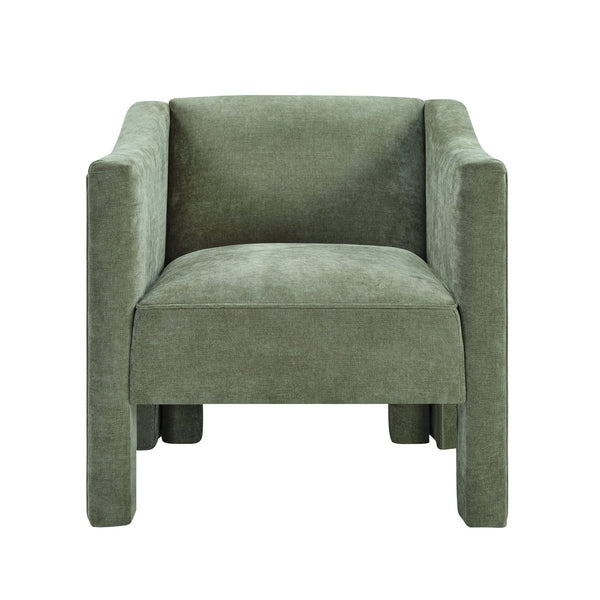 English Elm Modern Barrel Accent Chair Chenille Upholstered Wraparound Armchair for Any Room Green N763P336531F