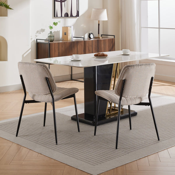 English Elm A&A Furniture Dining Chairs Set Of 2 – Modern Retro Linen Upholstered Comfort For Dining Spaces W1143P194145