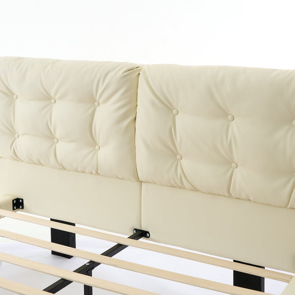 English Elm Christopher Knight Home® - Queen Plush Leather Upholstered Bed Frame with Wingback Headboard, Wavy Footboard, Quiet Support White 37.59 L x 32.25 W x 13 H N761S0000022W