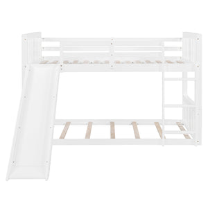 English Elm Twin Over Kids Bunk Bed with Slide Ladder Pine Frame White Finish LT000108AAK-1