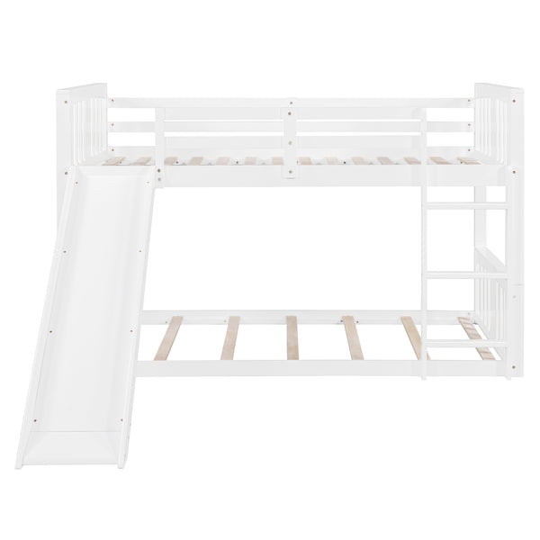 English Elm Twin Over Kids Bunk Bed with Slide Ladder Pine Frame White Finish LT000108AAK-1