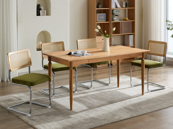 English Elm Mid Velvet Mid Century Dining Chair with Rattan Back, Solid Wood Frame, Plush Velvet, 360lb Capacity Olive Green W1143P168320