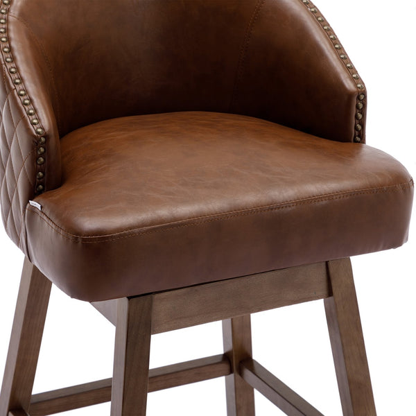 English Elm United We Win Quilted Microsuede Swivel Barstool with Wood Legs and Gold Rivet Trim Brown W1568P361704
