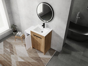 English Elm 36 Inch Freestanding Bathroom Vanity With Ceramic Sink, Soft-Close Doors & Ample Storage Space W999S00307