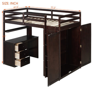 English Elm Twin Loft Bed with Built-in Desk Wardrobe and Drawers Solid Pine Space Saver Espresso LT000301AAP-2