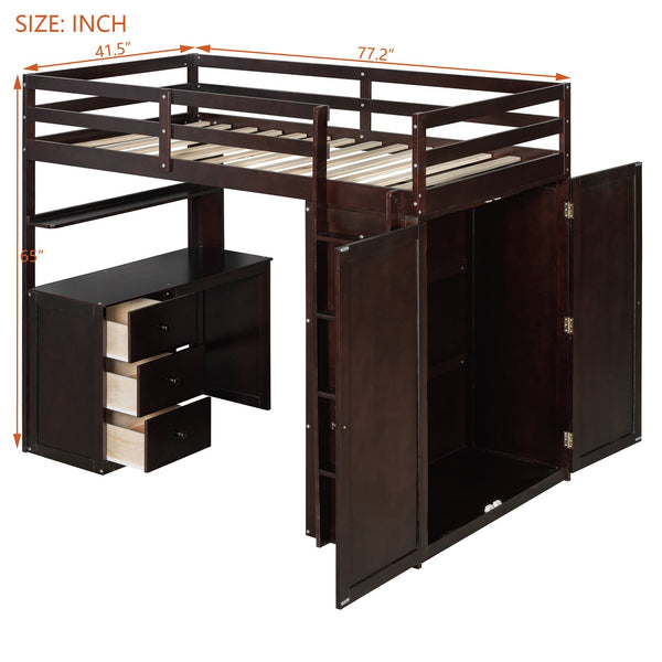 English Elm Twin Loft Bed with Built-in Desk Wardrobe and Drawers Solid Pine Space Saver Espresso LT000301AAP-2