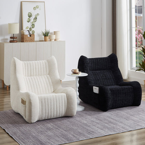 English Elm Bean Bean Bag Chair with Armrests Ergonomic Chenille Lounge Seat Filled with High-Resilience Sponge Black W3434P329809