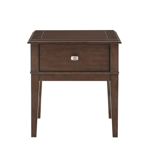 English Elm Classic End Table with USB Charging, Single Drawer & Birch Veneer Brown Finish for Living Room B011P291497