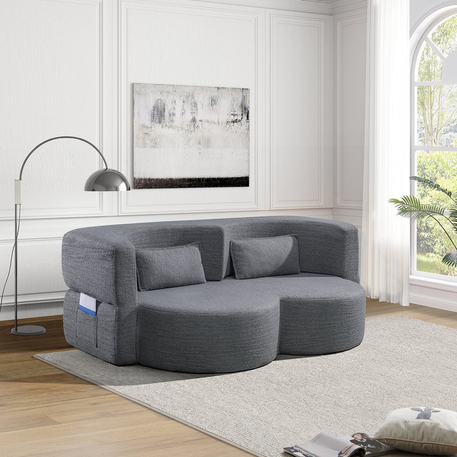 English Elm Folding Floor Futon Sofa Sleeper in Plush Teddy Velvet for Studio or Guest Rooms Light Grey W3739P368634
