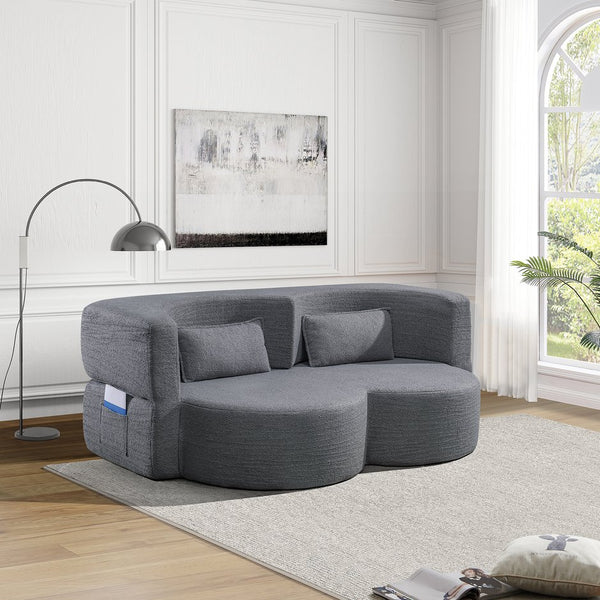 English Elm Folding Floor Futon Sofa Sleeper in Plush Teddy Velvet for Studio or Guest Rooms Light Grey W3739P368634