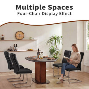 English Elm Dining Chair Set of 2 Faux Leather Chrome Base Ergonomic Contemporary Kitchen Seating Black W3851P453162
