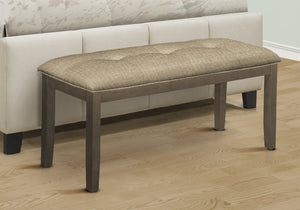 English Elm Bench, Tufted Brown Fabric Seat Grey Solid Wood Frame Transitional Entryway Dining B2710P461716