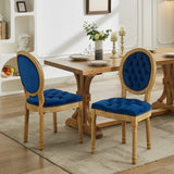 English Elm French Style Solid Wood Frame Antique Painting,Hand-Pulled Buckle Decoration Velvet Artificial Leather Dining Chair With Nailhead Trim ,Wood Legs,Steel Spring Inner,Set Of 2,Blue,Sw1739Bl