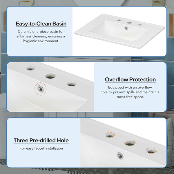 English Elm Modern 48 Inch Freestanding Bathroom Vanity Dual Ceramic Sinks Soft Close Gold Handles White N729P000008K