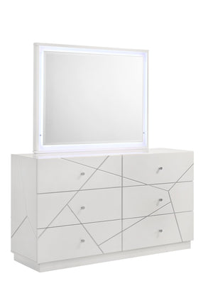 English Elm Manhattan Lacquered White Mirror with Integrated Perimeter LED Lighting for Bright, Modern Bedrooms G150108683