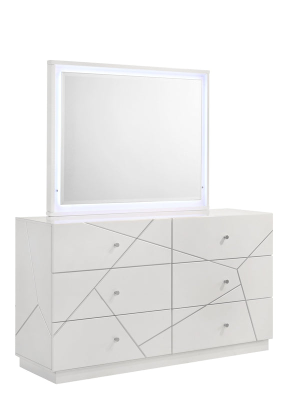 English Elm Manhattan Lacquer Frame Mirror with Integrated Perimeter LED Lighting, White Finish for Modern Spaces B009P309294