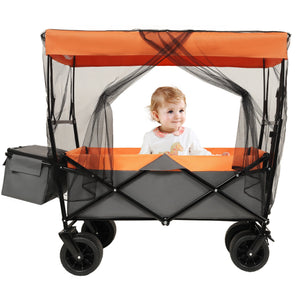 English Elm 480lbs Foldable All-terrain Wagon with Canopy Mosquito Net for Camping Outdoor Orange W2932P253227