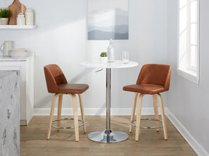 English Elm Fixed-height Swivel Counterstools Natural Wood Bentwood Legs Camel Faux Leather Set 2 B202S01767