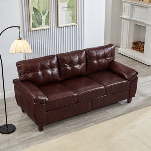 English Elm 79" Three Seat Pu Faux Leather Sofa Tufted Back Wide Arm with Hidden Storage Burgundy W1097S00247