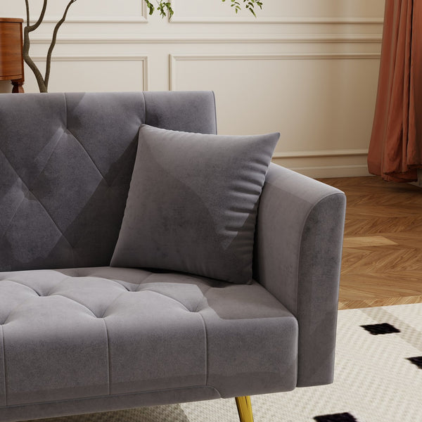 English Elm Modern Tufted Velvet Sleeper Sofa Retro Style Convertible Fold Flat for Compact Spaces Gray W2353P399461