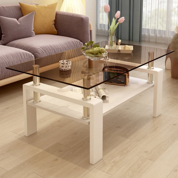 English Elm Rectangle Coffee Table - Stylish Tempered Glass Top & Mdf Storage, Modern Design For Living Rooms W241P181460-GIGA