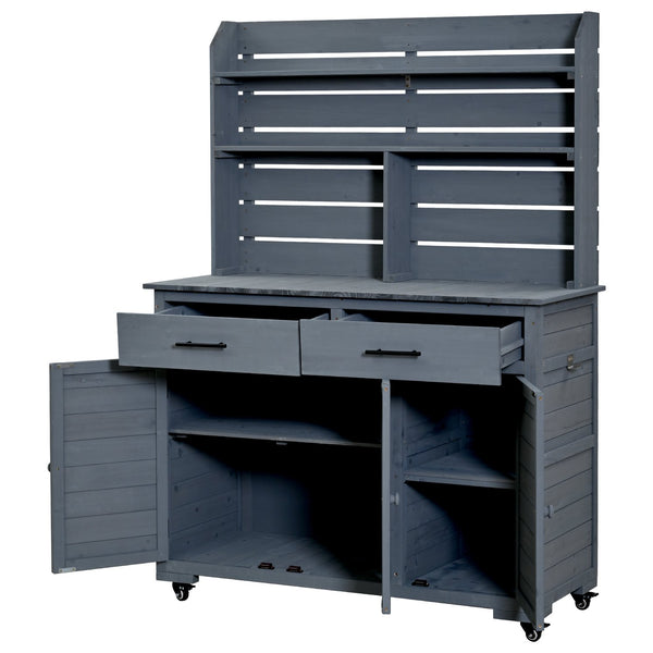 English Elm (assembly Video) Topmax Solid Fir Outdoor Potting Bench Grill Cart with Hutch Storage Gray N717P404333E