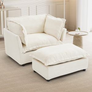 English Elm Modern Chenille Accent Chair with Ottoman Plush Wide Seat Curved Arms for Bedroom Beige N719P428439A