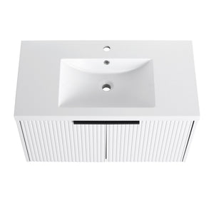 English Elm 36" Floating Bathroom Vanity with Resin Sink, Wavy Doors, Soft-Close Hinges & Durable Plywood Finish White W999P251811