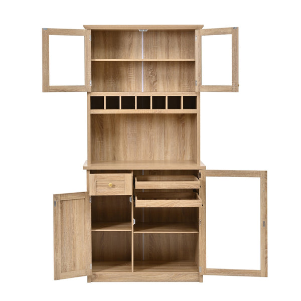 English Elm Topmax Farmhouse Buffet Hutch with Wine Rack Shaker Glass Pantry Cabinet N717P327043N