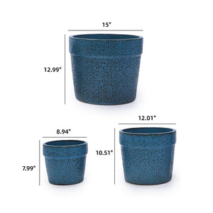 English Elm 3 Pieces Ceramic Flowerpot Set - Handcrafted Antique Blue Planters For Indoor & Outdoor Decor W3273P321470