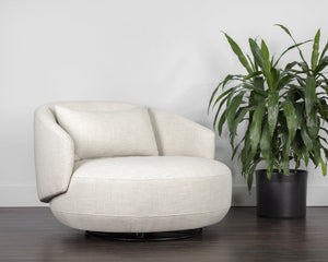 Sunpan Walsh Swivel Lounge Chair - Contemporary Curves in Effie Linen & Smoke with Stylish Black Base