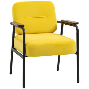 English Elm HOMCOM Velvet Modern Accent Chair with Padded Seat and Back, Armchair with Steel Legs, Cozy Upholstery Yellow W2225P217422