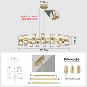 English Elm Modern 36" Gold K9 Crystal Chandelier, 108W Warm G4 LED Ceiling Light for Dining Room Foyer W1340P310781