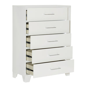 English Elm White High Gloss Lacquered 5 Drawer Chest with Led Strip Modern Bedroom Storage B011P186569