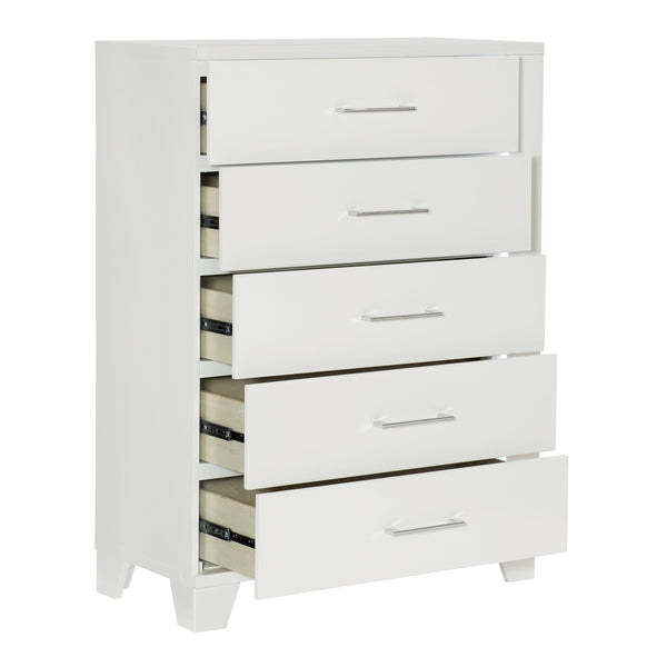English Elm White High Gloss Lacquered 5 Drawer Chest with Led Strip Modern Bedroom Storage B011P186569