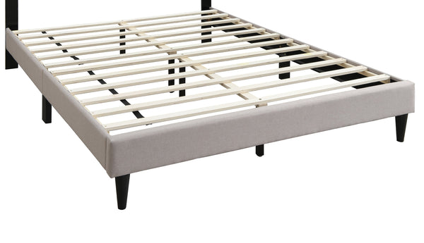 English Elm Modern Burlap Upholstered Full Platform Bed Curved Headboard with Nailhead Trim Detail B011P418593