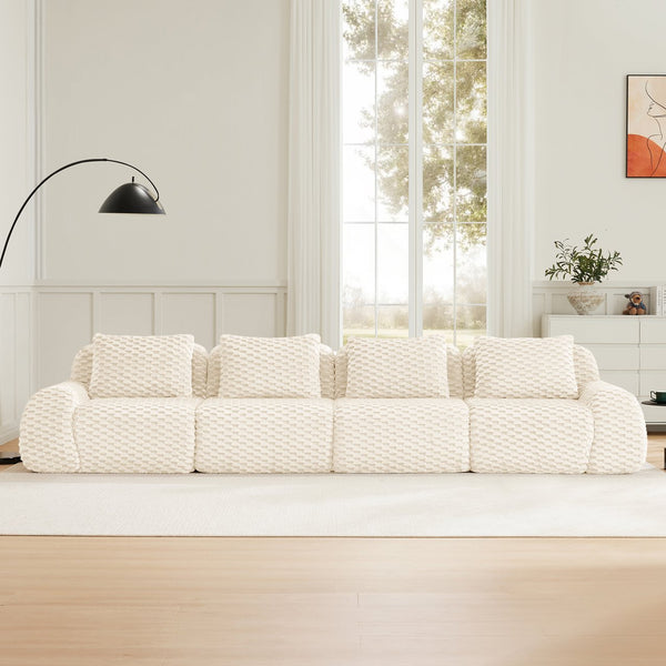 English Elm 146" Modular Flannelette Sectional Sofa Deep Seat Four Piece Living Room Couch Cream W714S01520