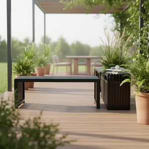 English Elm Dune Slatted Aluminum Outdoor Bench with Rounded Edges for Patio or Garden Black B2755P462212