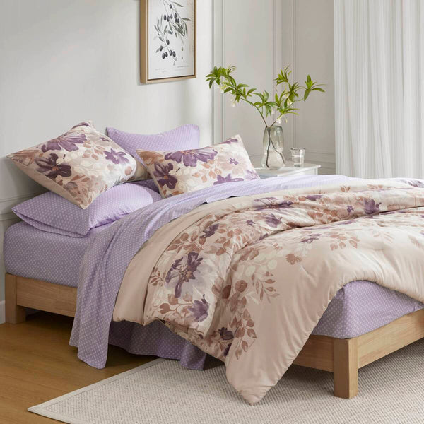 English Elm Floral Comforter Set With Hypoallergenic Sheets In Taupe - Elegant Layering For Cozy Bedrooms! B035P266689