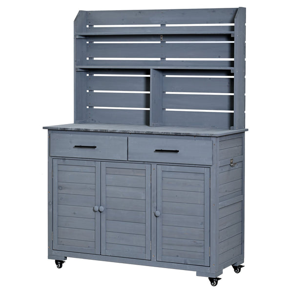 English Elm (assembly Video) Topmax Solid Fir Outdoor Potting Bench Grill Cart with Hutch Storage Gray N717P404333E