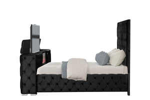 English Elm Encore Modern Tufted King Bed With Hidden Tv Compartment & Electric Fireplace In Sleek Black Finish B009S01681