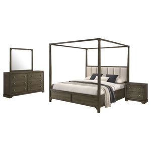 English Elm Harbington Queen Bedroom Set Boucle Headboard Brass Hardware Dark Cocoa Finish B062S01545