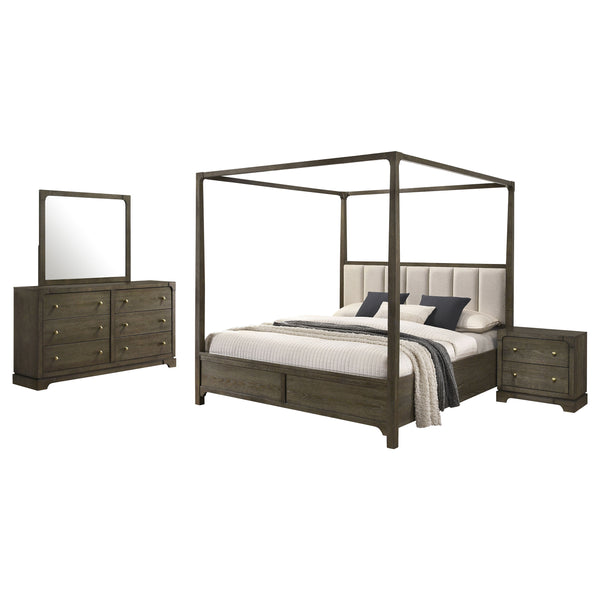 English Elm Harbington Queen Bedroom Set Boucle Headboard Brass Hardware Dark Cocoa Finish B062S01545